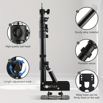 Wall-Mounted Ring Light with 45.7" Adjustable Boom Arm Stand, Alloy Triangle Wall Bracket for Photography Studio