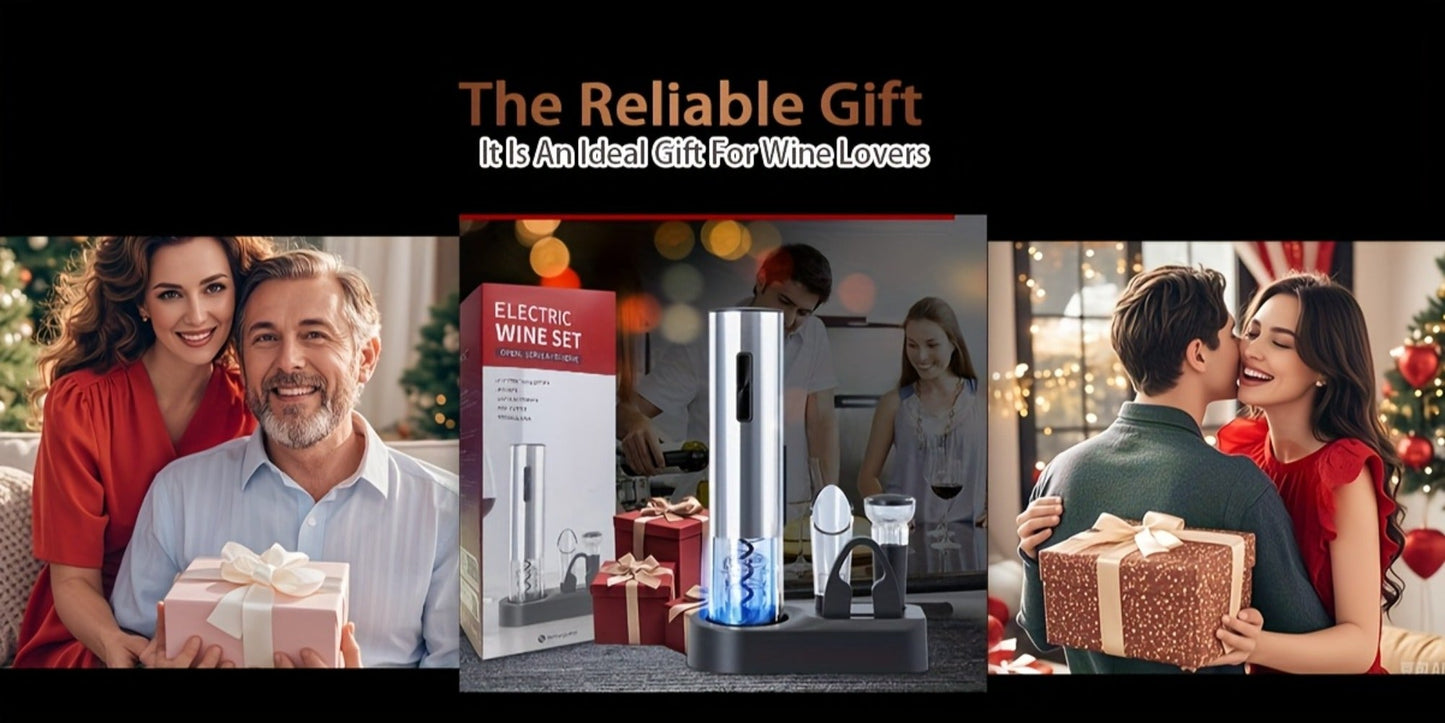 Electric Wine Opener Set, Rechargeable Corkscrew with Wine Aerator Dispenser, Vacuum Stopper & Foil Cutter for Any Occasion Gift