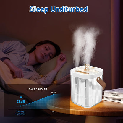 Humidifier 2L Top-Fill Dual-Mist Model with 1/2/4/8-Hour Timer, 26dB Listing and 40-Hour Runtime
