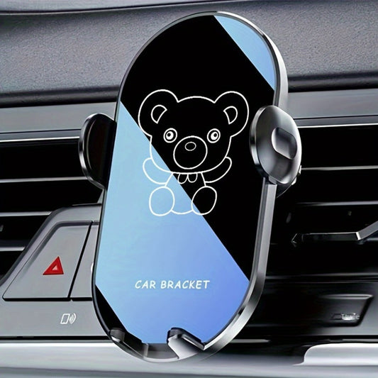 Bear-Graphic Air-Vent Phone Holder with 360-Degree Rotation, Black or Yellow Frame and Adjustable Cradle