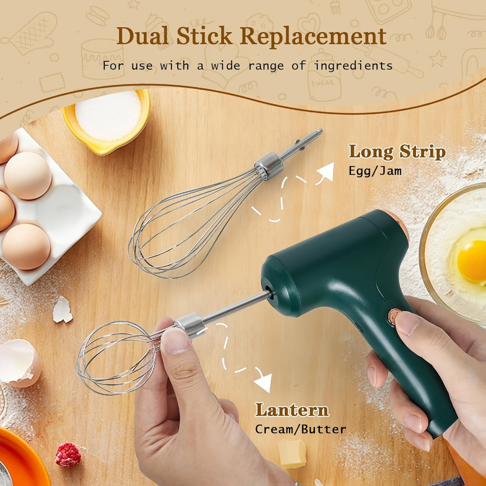Electric Hand Mixer Cordless USB Rechargeable, 304 Stainless Steel Whisk 3-Speed Settings for Home Cooking, Dining and Outdoor Meals
