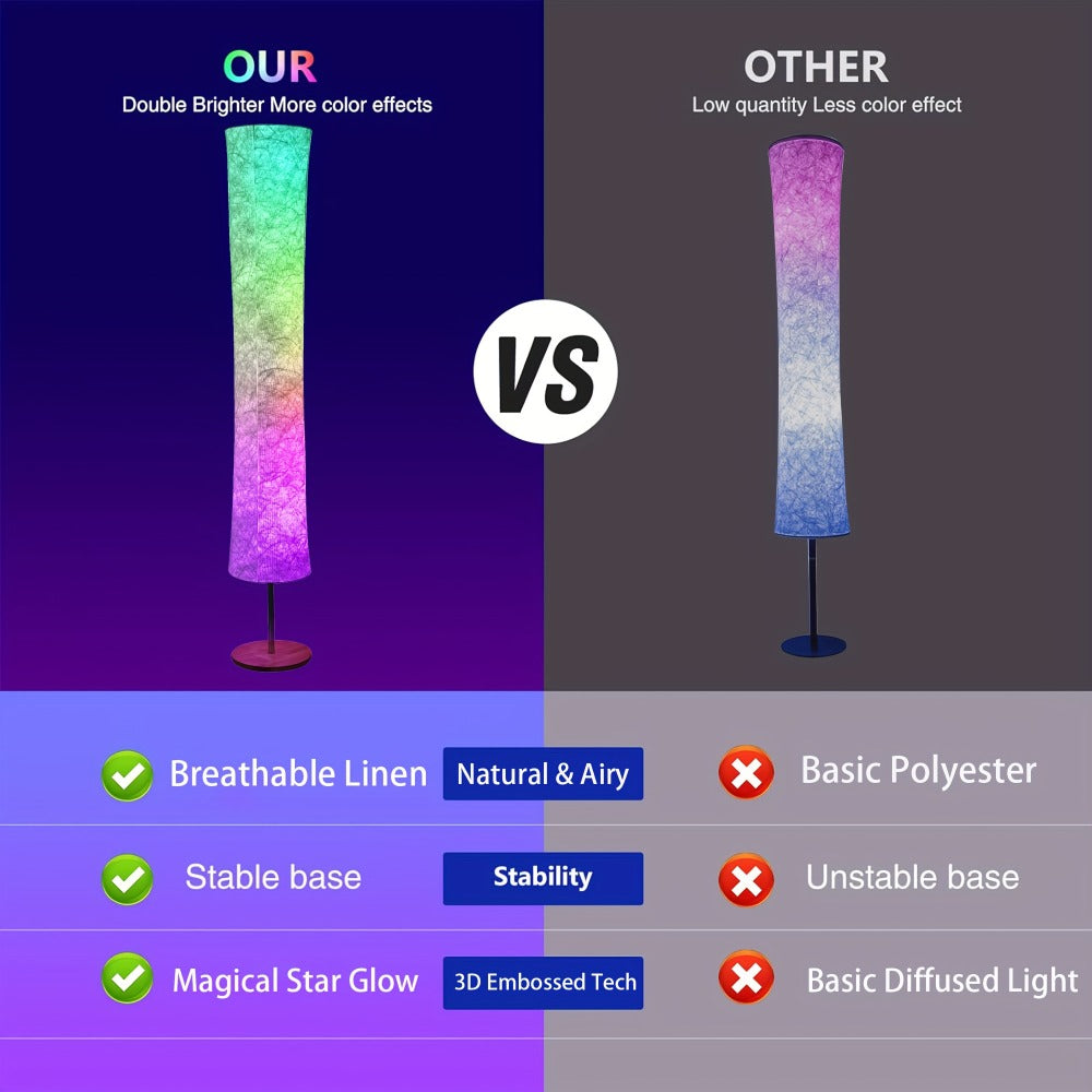 60-Inch Cylindrical Fabric-Shade RGB Floor Lamp with App, Remote, Music Modes and One- or Two-Lamp Options