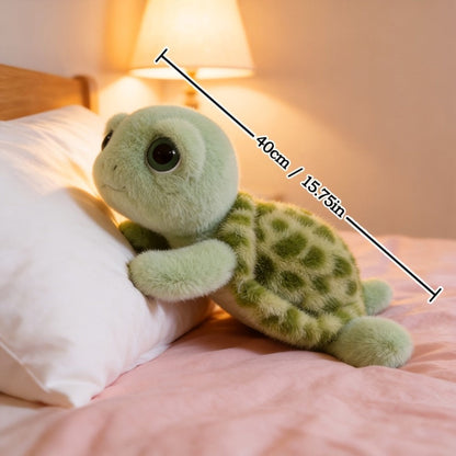 Stuffed Animal Big-Eye Turtle Pillow in 15.75-Inch Size with Melancholy Face and Soft Plush Fabric