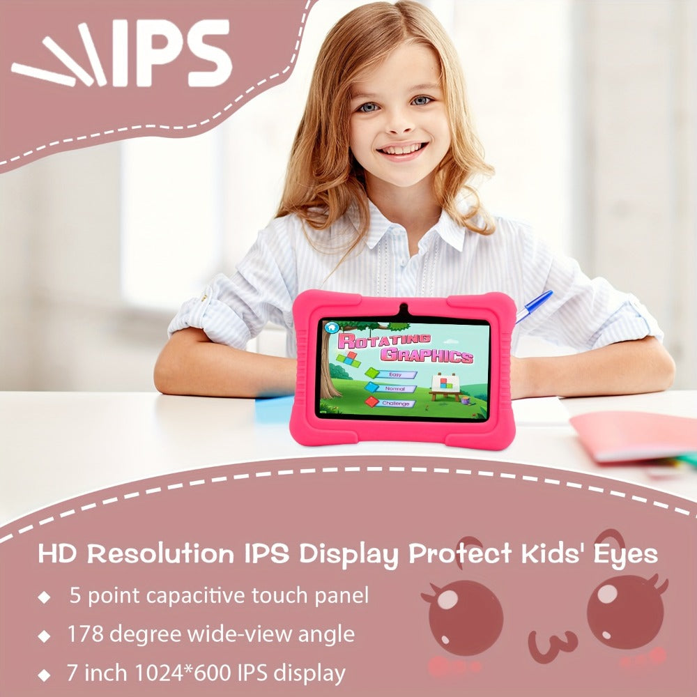 Kids Tablet 7 Inch Veidoo Android WiFi Eye Protection Screen Dual Camera Parental Control Educational Games Drop-Proof Silicone Cover 1+16GB
