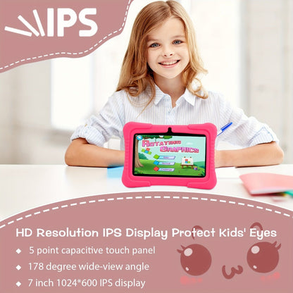 Kids Tablet 7 Inch Veidoo Android WiFi Eye Protection Screen Dual Camera Parental Control Educational Games Drop-Proof Silicone Cover 1+16GB