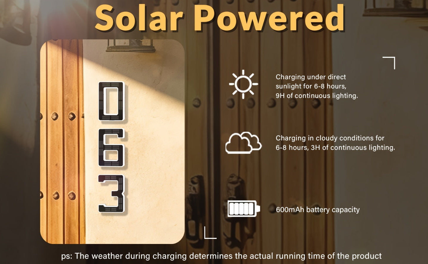 LED Solar House Number Light 6.7 Inch Wall Mounted, Smart Sensor Illuminated Address Number for Home Decor