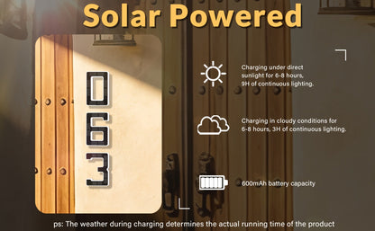 LED Solar House Number Light 6.7 Inch Wall Mounted, Smart Sensor Illuminated Address Number for Home Decor