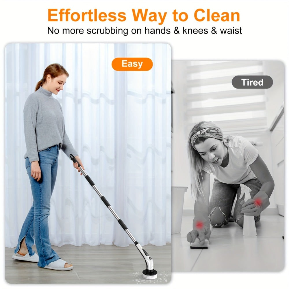 Electric Spin Scrubber Cordless IPX8 9 Replaceable Brush Heads 4 Adjustable Extension for Home Cooking, Dining and Outdoor Meals