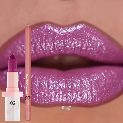 Lip Gloss Set by Pudaier with Matching Lip Liner, Glitter Finish and 10 Retained Color Pairings