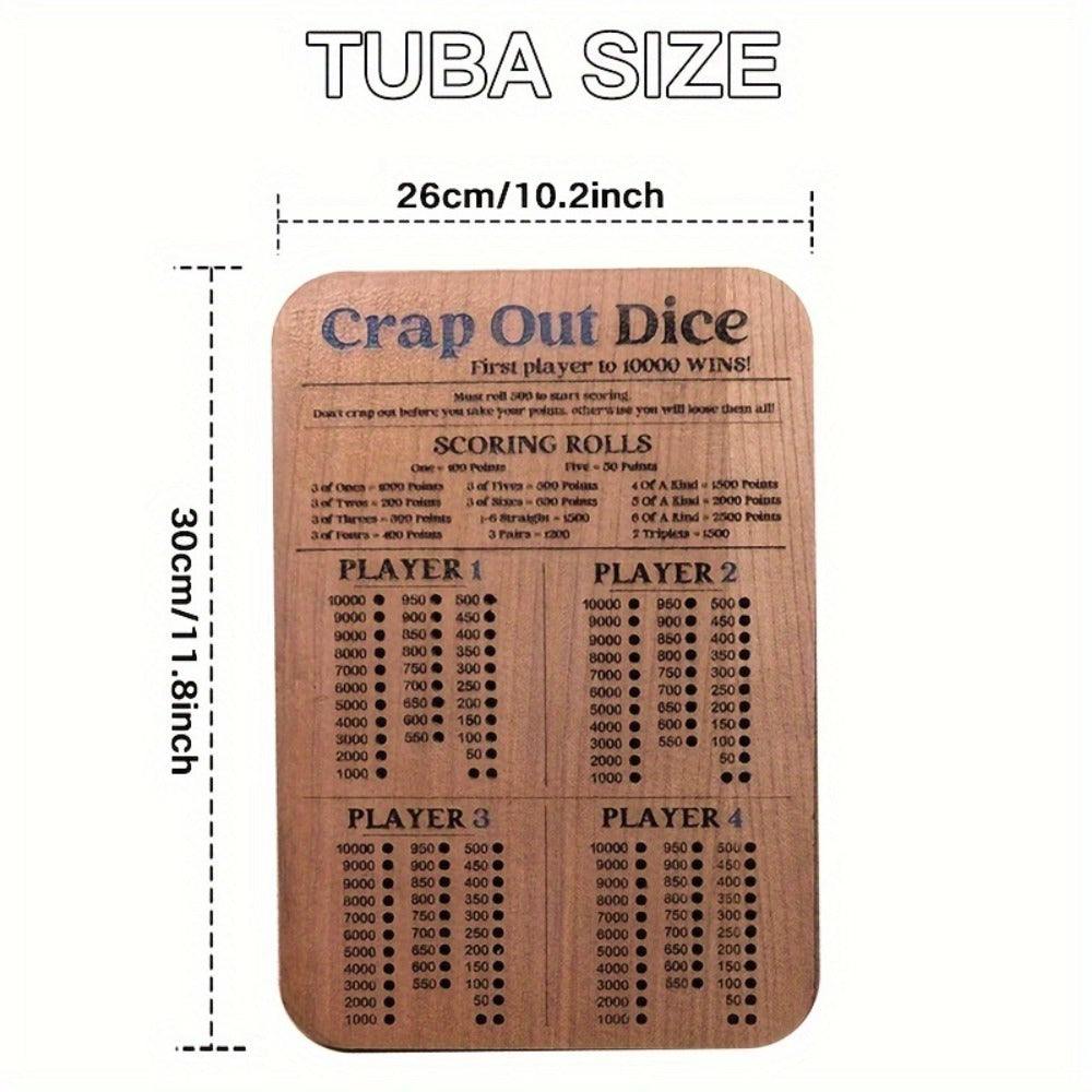 Crap Out Dice Score Board Game 2pcs – 10 Inch Wooden Dice Scoreboard with 6 Dice & 12 Scoring Pegs, Fun Family Dice Game for 1-4 Players