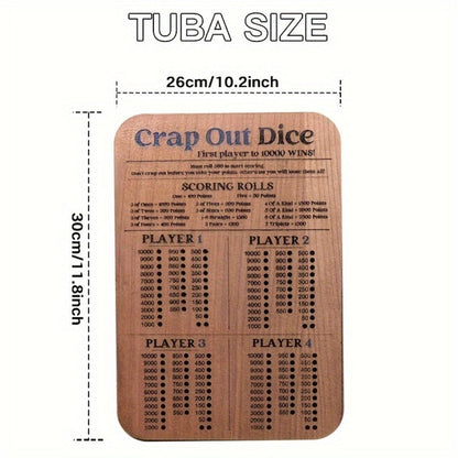 Crap Out Dice Score Board Game 2pcs – 10 Inch Wooden Dice Scoreboard with 6 Dice & 12 Scoring Pegs, Fun Family Dice Game for 1-4 Players