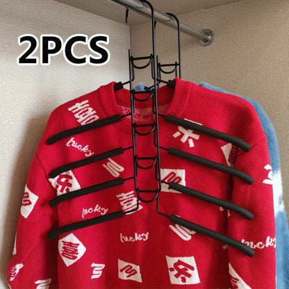 Space Saving Hangers 5-in-1 Multi-Layer Metal Closet Organizer | Heavy Duty Non-Slip Foam Pads | 2 Pack Clothes Hanger for Coats Sweaters