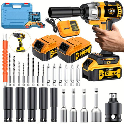 21V Cordless Drill Brushless Impact Wrench Multifunctional, Lithium Battery, Quick Charger, Variable Speed