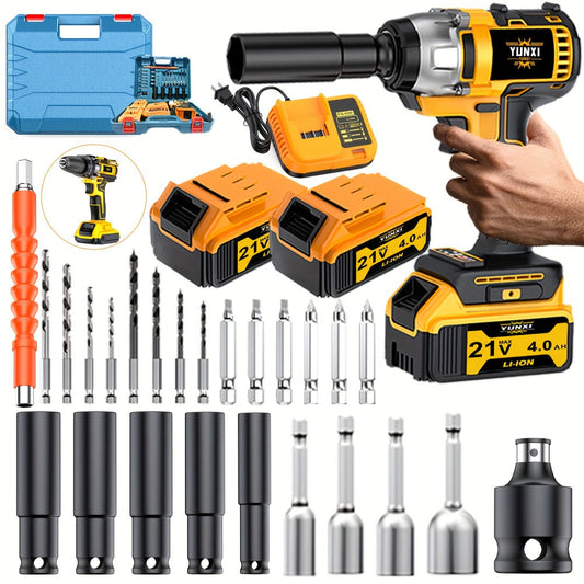 21V Cordless Drill Brushless Impact Wrench Multifunctional, Lithium Battery, Quick Charger, Variable Speed