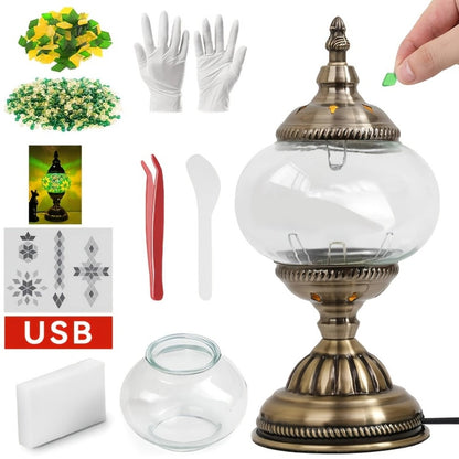 DIY Mosaic Lamp Kit Handmade Glass Table Lamp, Colorful Stained Glass Bedside Night Light with Antique Bronze Base