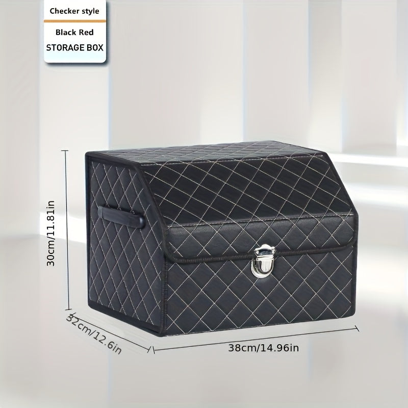 Car Trunk Organizer, Foldable PU Leather Lidded Box in Two Sizes with Lock-Style Closure and Three Color Options