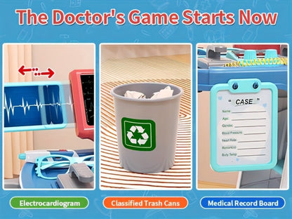 Kids Doctor Kit with Medical Cart Set, Movable Toy Trolley, Stethoscope, Thermometer & Accessories