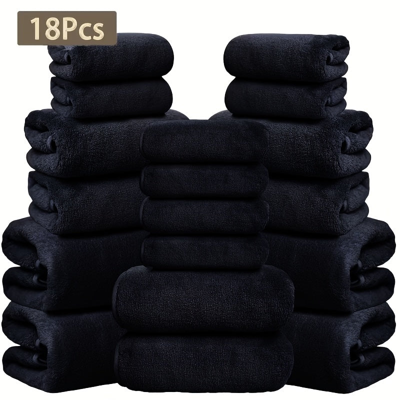 Eighteen-Piece Bath Towel Set with Four Bath Towels, Four Hand Towels and Ten Washcloths in 16 Colors
