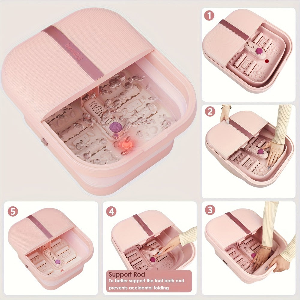 Collapsible Foot Bath Spa Massager with Heat Bubble Jets Massage Rollers LED Light Foldable Pedicure Foot