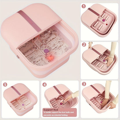 Collapsible Foot Bath Spa Massager with Heat Bubble Jets Massage Rollers LED Light Foldable Pedicure Foot