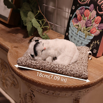 Plush Toy Realistic Sleeping Cat with Meow Sound in Four Coat Patterns for Desk or Room Display