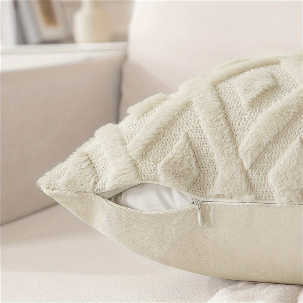 Luxury Faux Wool Pillow Covers 18x18 Set of 4 Boho Soft Plush Decorative Cushion Cases with Zipper for Couch Sofa Living Room