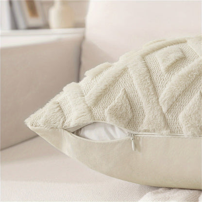 Luxury Faux Wool Pillow Covers 18x18 Set of 4 Boho Soft Plush Decorative Cushion Cases with Zipper for Couch Sofa Living Room