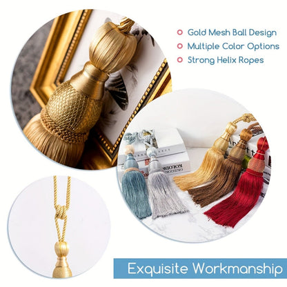 Curtain Tiebacks with Tassels Hand Woven Rope Curtain Tie Backs with Golden Accents 4/8pcs Home Decor