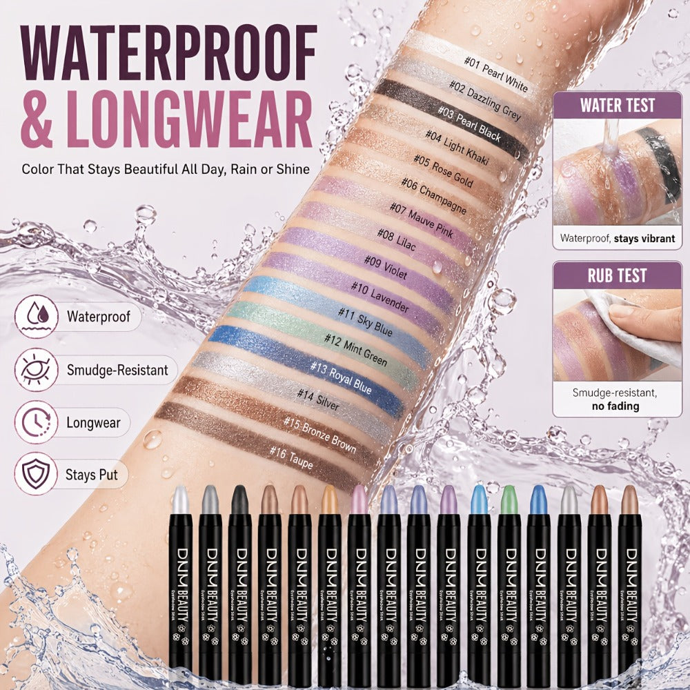 Highly Pigmented Eyeshadow Stick Set 16 Colors Waterproof Matte & Shimmer Eye Makeup Pencil Kit