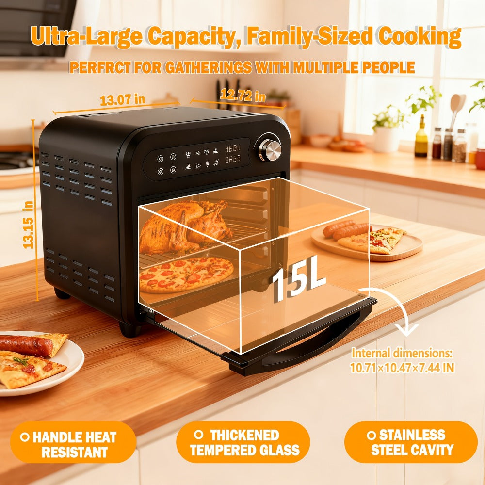 Air Fryer Toaster Oven Combo 15QT Extra Large, 360° Convection, LED Digital Display, Precise Temperature Control