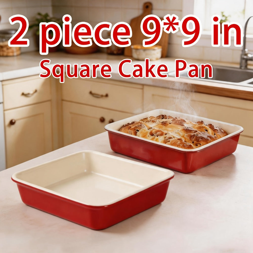 Two-Piece Red-and-Cream Baking Pan Set in Deep Rectangular or 9-Inch Square Checkout Options