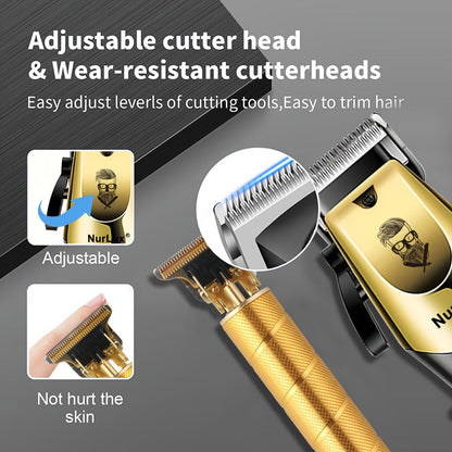 Men's Professional Hair Clipper and Trimmer Set Wireless USB Rechargeable Hair Cutting Kit for Hair and Beard Precise Grooming Gift for Dad