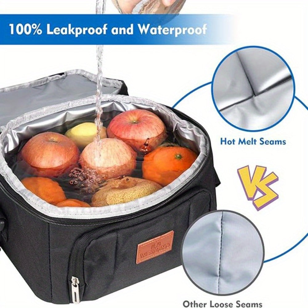 Double-Deck Lunch Tote with Front Pocket and Shoulder Strap in Gray, Blue, Black or Pink Options