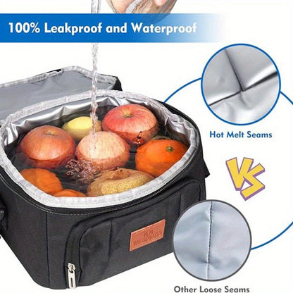 Double-Deck Lunch Tote with Front Pocket and Shoulder Strap in Gray, Blue, Black or Pink Options