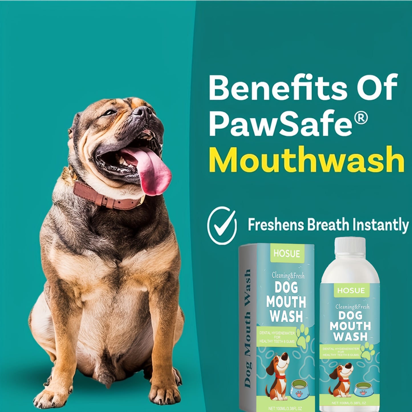 Dog Mouthwash for Fresh Breath with Peppermint Extract – Natural Dental Health Oral Care Liquid, Easy-to-Use Water Additive for Dogs