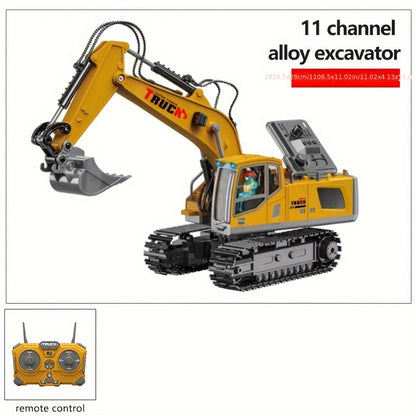 Remote Control Excavator Loader Dump Truck Toy for Kids 2.4GHz Alloy RC Construction Vehicle with Light & Sound