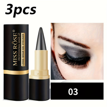Creamy Gel Eyeliner Pencil Set 3pcs Black Waterproof Sweat-Resistant Smudge-Proof Matte Eye Liner