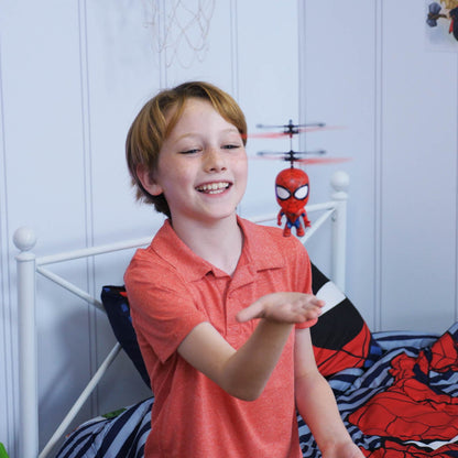 Marvel Spider-Man Flying Figure IR Helicopter Toy 3.5 Inch, Remote Control Infrared Superhero Copter for Kids Boys