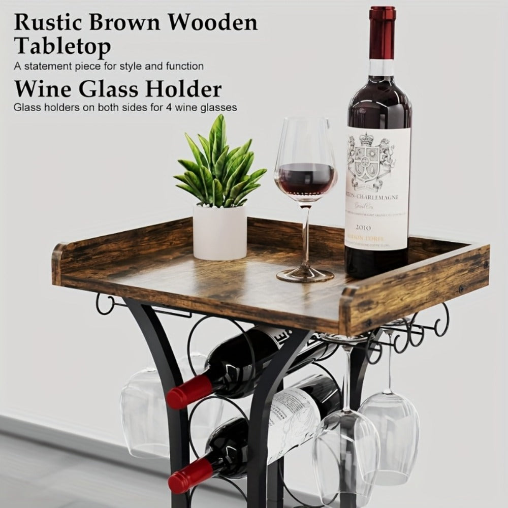 Freestanding Wine Rack Floor 14 Bottles Mini Bar Table Stand Liquor Cabinet with Glass for Home Cooking, Dining and Outdoor Meals