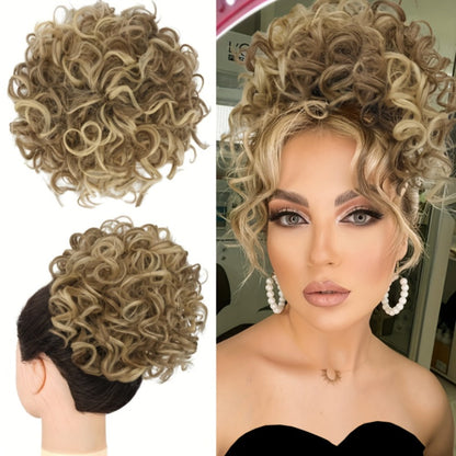 Hair Extensions Curly 10-Inch Synthetic Drawstring Bun with Comb Clips, 80g Weight and Two Brown Color Options