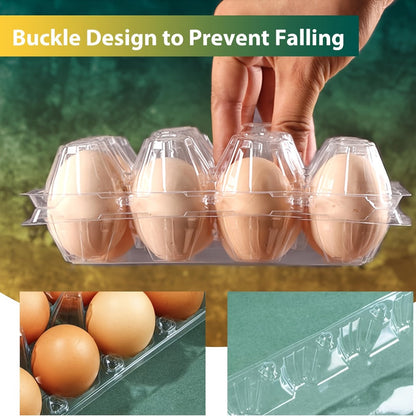 52/104-Pack Clear Plastic Egg Cartons Bulk with Sticker Labels – Reusable 12-Count Egg Containers for Home Farm Market Display