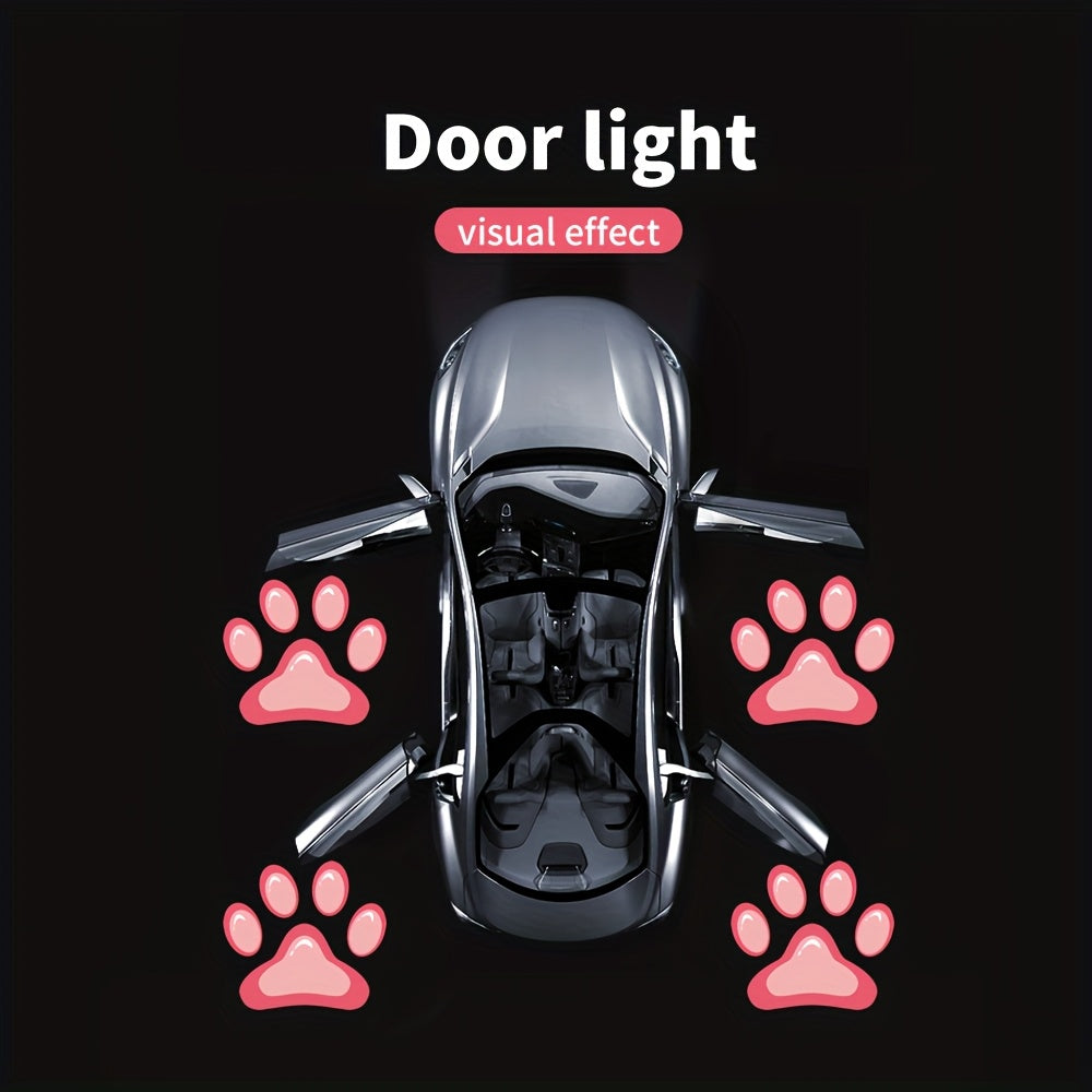 Car Door LED Projector Welcome Lights 4 Pcs – Courtesy Step Logo Light Cute Pattern Projection Festive Atmosphere Night Light Sky Blue Pink
