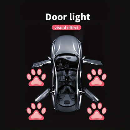 Car Door LED Projector Welcome Lights 4 Pcs – Courtesy Step Logo Light Cute Pattern Projection Festive Atmosphere Night Light Sky Blue Pink