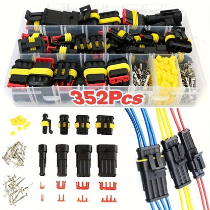 Automotive Connector Terminal Kit in 355-Piece or 352-Piece Set with 1- to 4-Pin Plugs and Seals