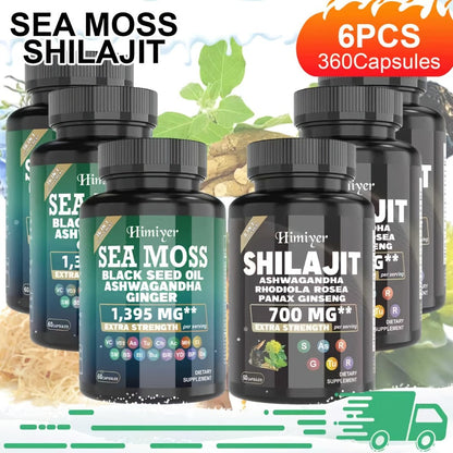 Dietary Supplement Sea Moss and Shilajit Capsule Bundle with Two- or Six-Piece available options