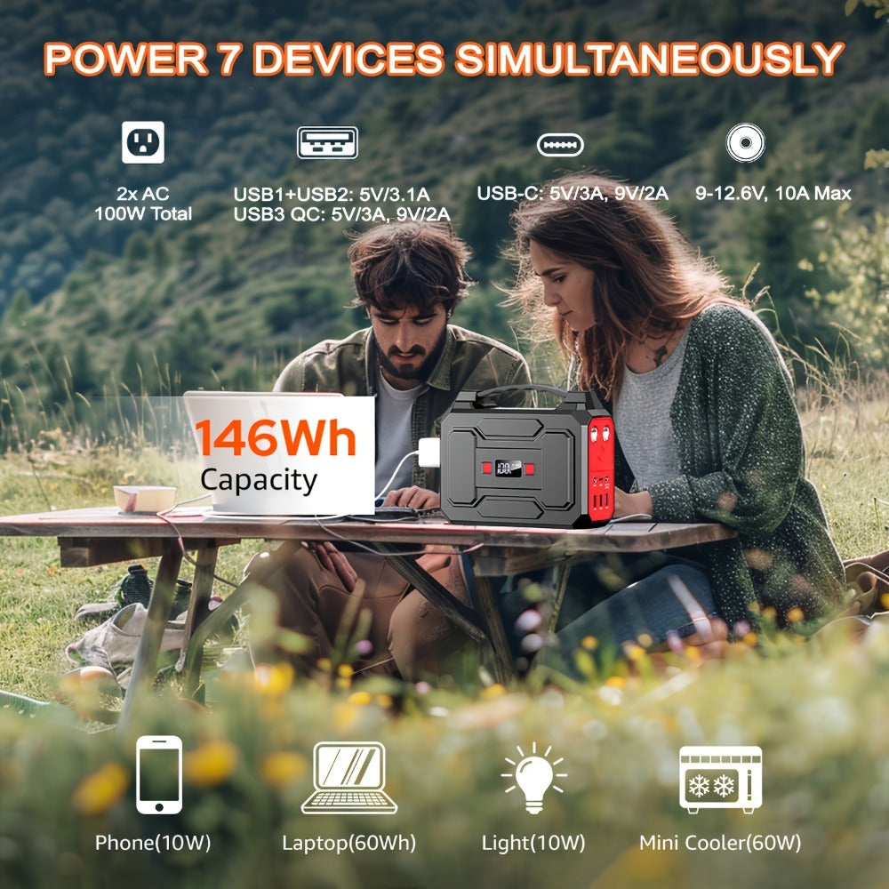 100W 146Wh Portable Power Station Solar Generator with 40W Foldable Solar Panel, 146Wh Backup Battery for Camping Hiking RV Emergency