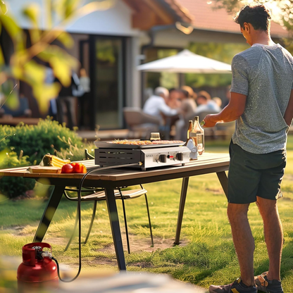 Flat Top Griddle Propane Tabletop 2 or 4 Burner, 20000 BTU Portable Gas Grill with Nonstick Enamel Tray