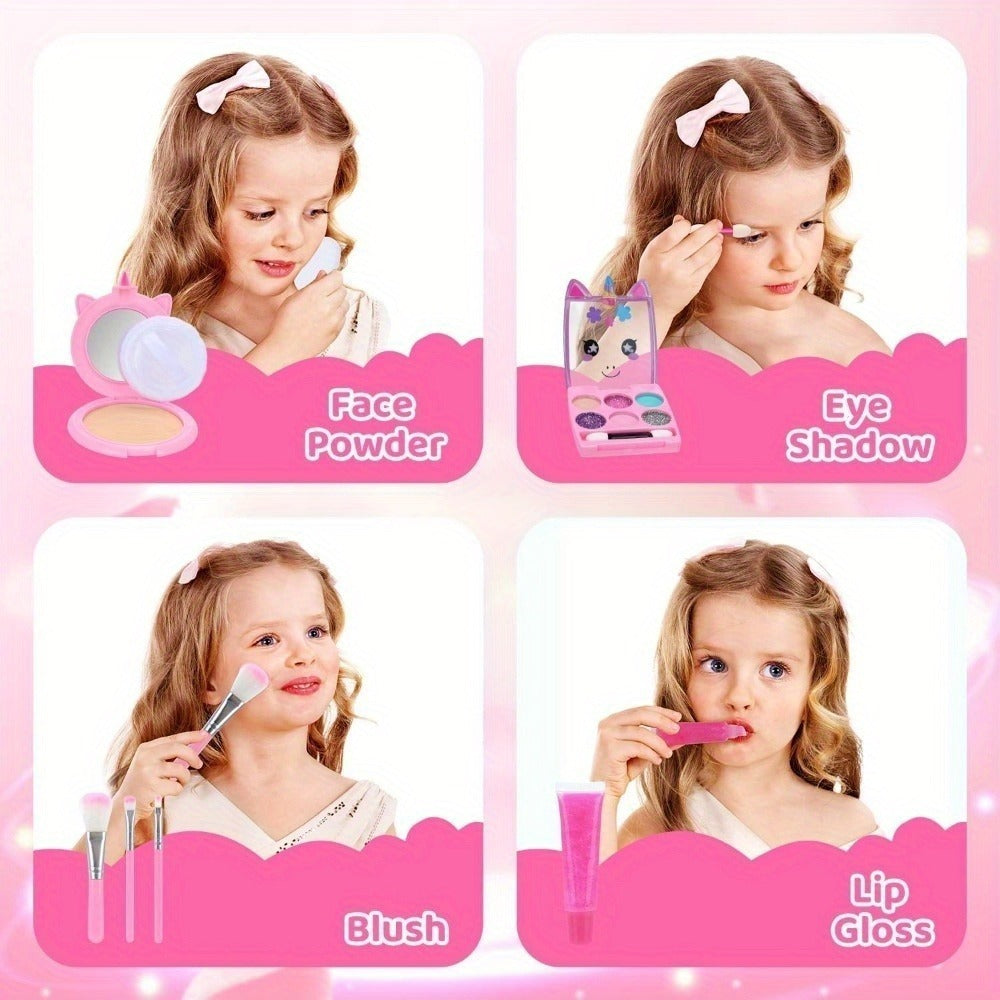 Kids Pretend Makeup Set for Girls Ages 3-12, Princess Cosmetics with Crossbody Coin Purse, Dress Up Role Play Toy