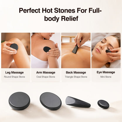 18-Piece Basalt Hot Stone Massage Set with Warmer, 4 Sizes for Full Body Deep Relaxation, Professional