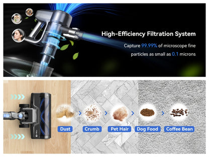Cordless Vacuum Cleaner Stick Vacuum, MAX 70Kpa Suction, 45-Min Runtime, Anti-Tangle, 50.72oz Dust Cup